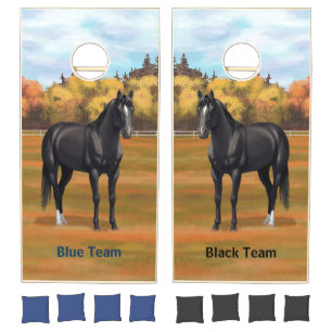 Beautiful Black Quarter Horse Stallion Cornhole Set