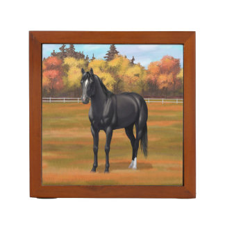 Beautiful Black Quarter Horse Stallion Desk Organizer