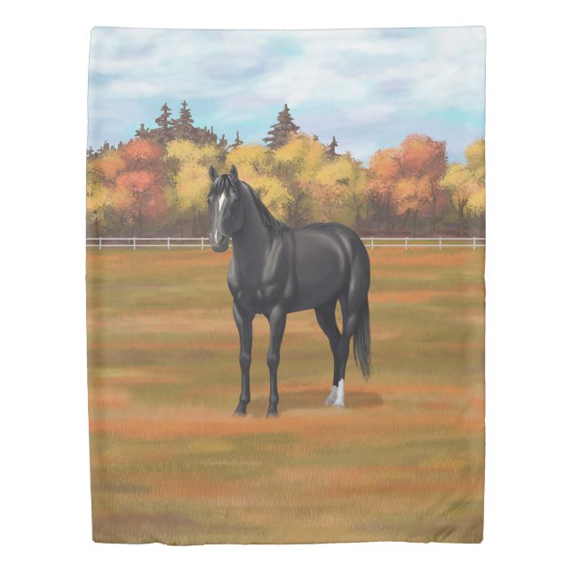 Beautiful Black Quarter Horse Stallion Duvet Cover (Front)