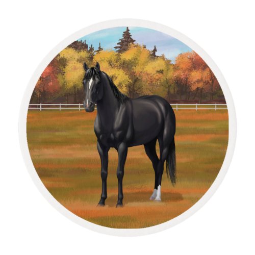 Beautiful Black Quarter Horse Stallion Edible Frosting Rounds