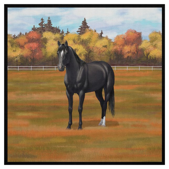 Beautiful Black Quarter Horse Stallion Fabric (Swatch)