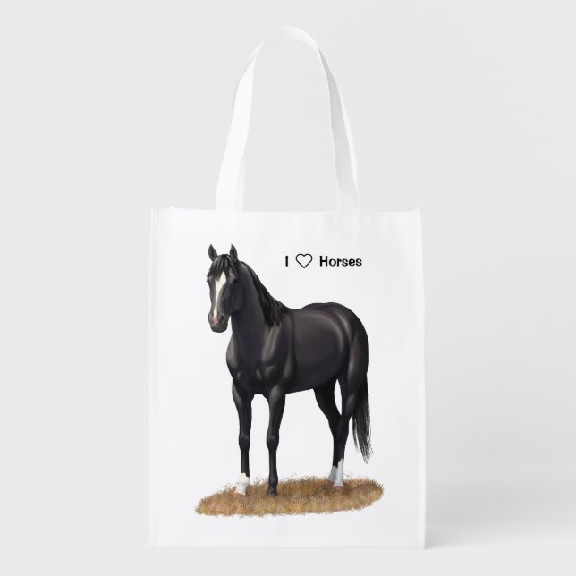 Beautiful Black Quarter Horse Stallion Grocery Bag (Front)