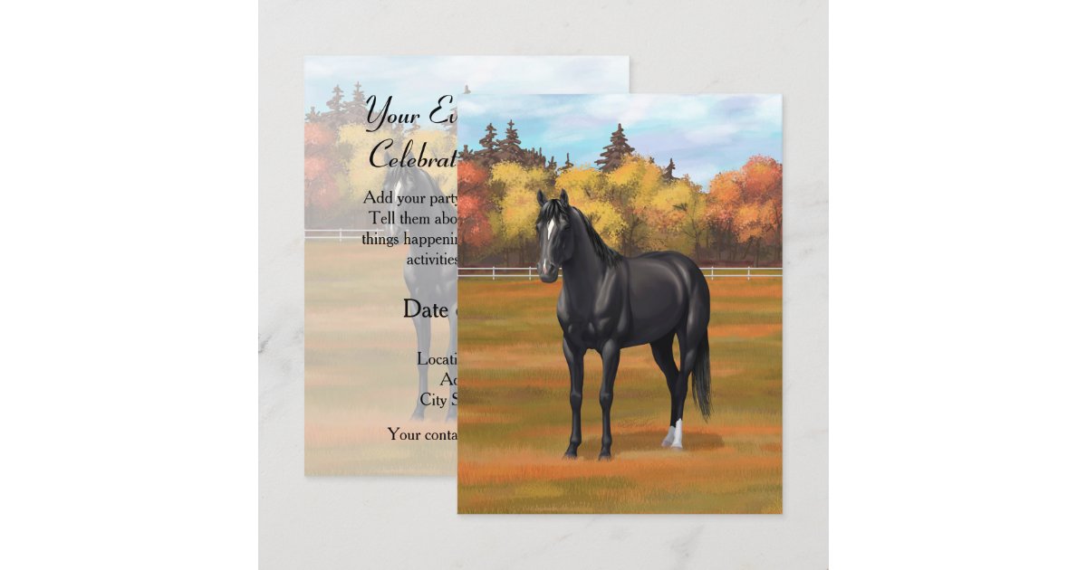 Beautiful Black Quarter Horse Stallion Invitation | Zazzle