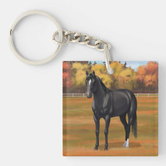 Beautiful Black Quarter Horse Stallion Keychain