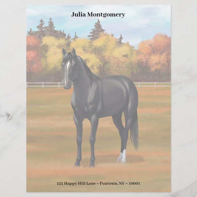 Beautiful Black Quarter Horse Stallion Letterhead (Front)
