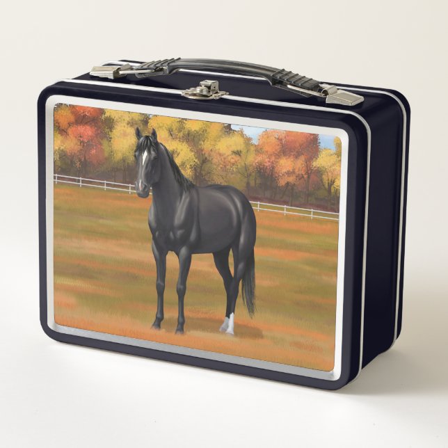 Beautiful Black Quarter Horse Stallion Metal Lunch Box (Front)