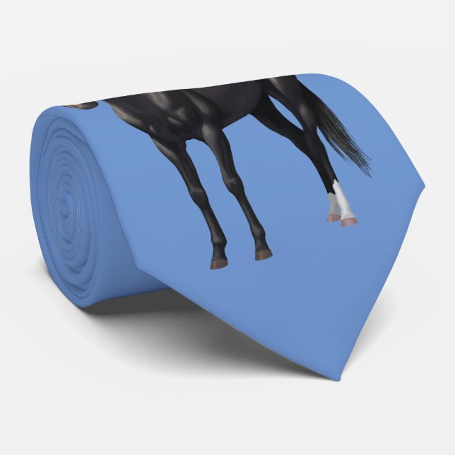 Beautiful Black Quarter Horse Stallion Neck Tie (Rolled)
