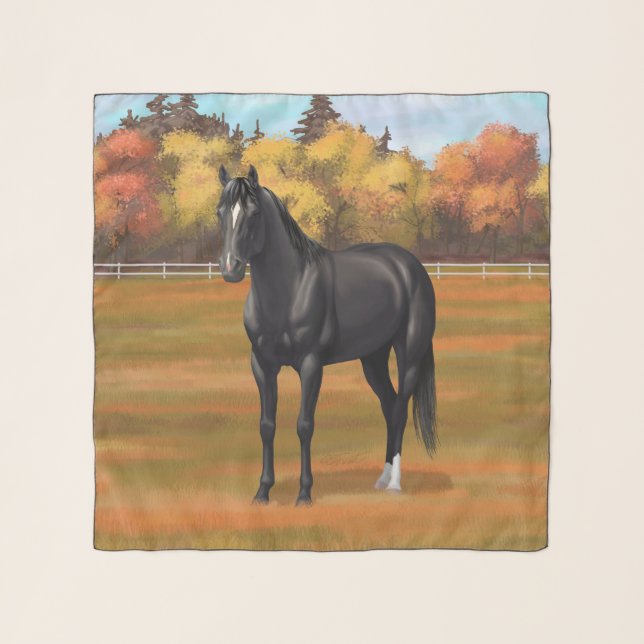 Beautiful Black Quarter Horse Stallion Scarf (Front)