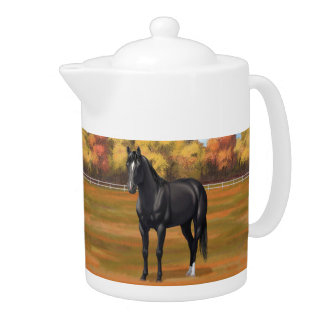 Beautiful Black Quarter Horse Stallion Teapot