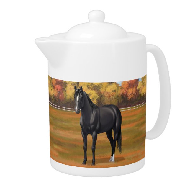Beautiful Black Quarter Horse Stallion Teapot (Right)