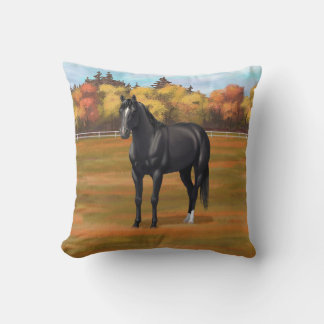 Beautiful Black Quarter Horse Stallion Throw Pillow