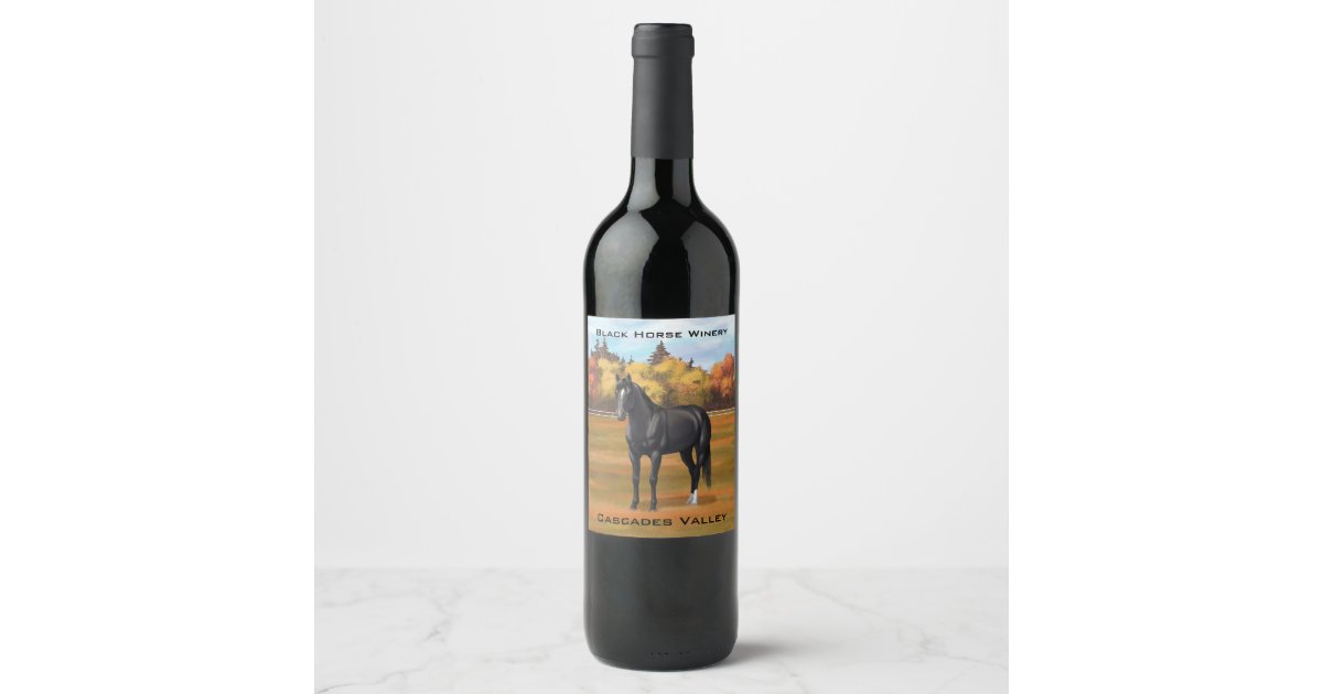 Beautiful Black Quarter Horse Stallion Wine Label | Zazzle