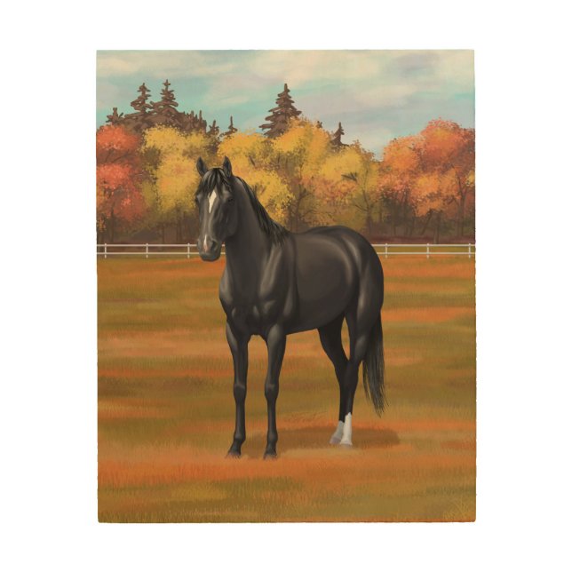 Beautiful Black Quarter Horse Stallion Wood Wall Art (Front)