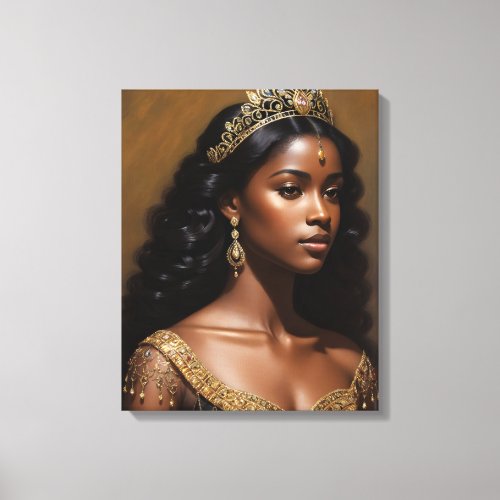 Beautiful Black Queen Gold Crown Canvas Print