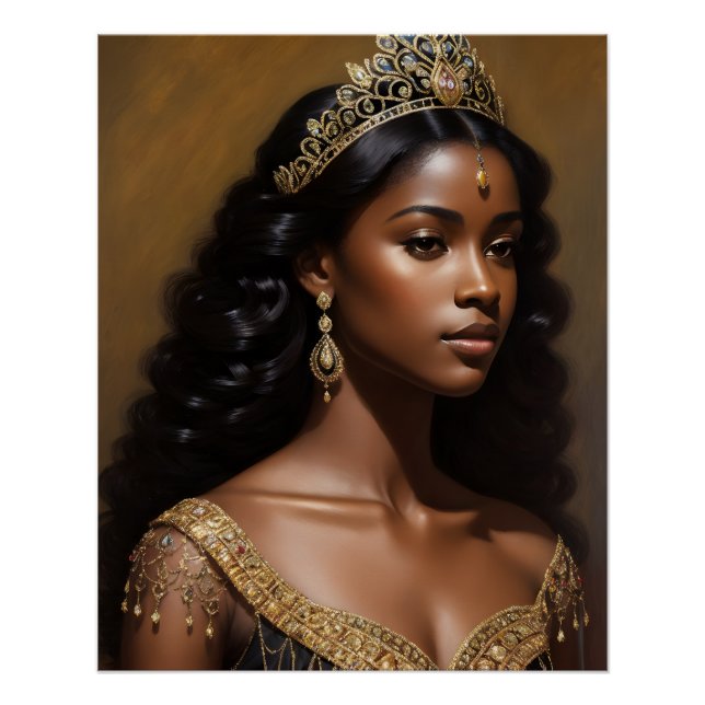 Beautiful Black Queen Gold Crown Poster (Front)