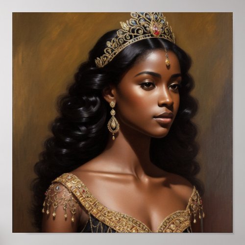 Beautiful Black Queen Wearing Crown Poster