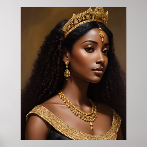 Beautiful Black Queen Wearing Gold Crown Poster