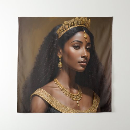 Beautiful Black Queen Wearing Gold Crown Tapestry