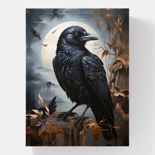 Beautiful Black Raven Portrait Trees Moon Desk Paperweight