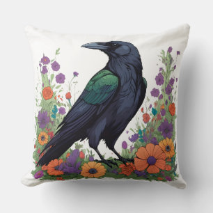 Beautiful black raven throw pillow