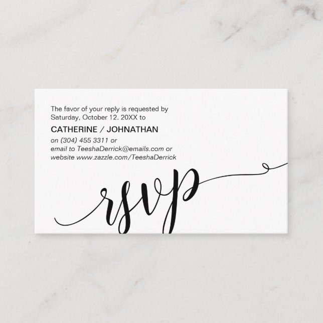 Beautiful Black Script,, RSVP respond Enclosure Card (Front)