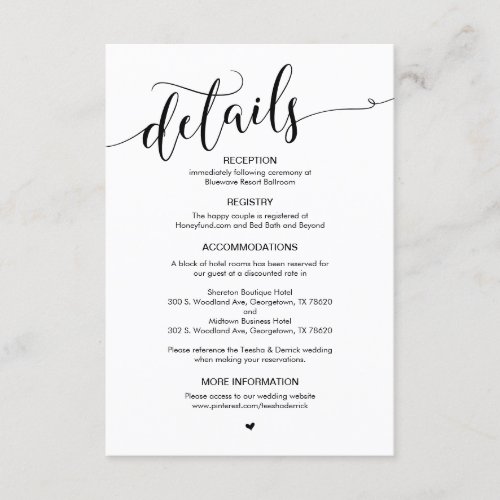 Beautiful Black Script Wedding Details Enclosure Card