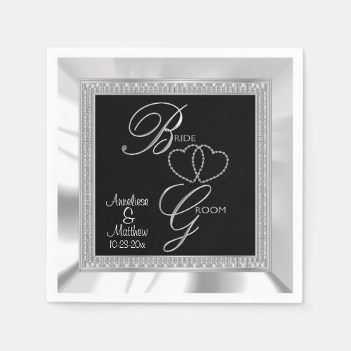 Beautiful Black Silver  White Satin Wedding Paper Napkins