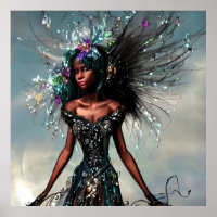 Beautiful Black Sorceress Colorful Poster Gift
