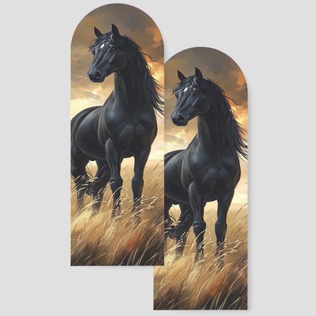 Beautiful Black Stallion Horse Photo Bookmarks (Front & Back)