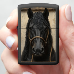 Beautiful Black Stallion Rope Bridal Zippo Lighter
