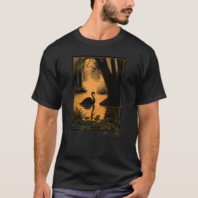 Beautiful Black Swan on Water Perfect for Bird T-Shirt (Front)