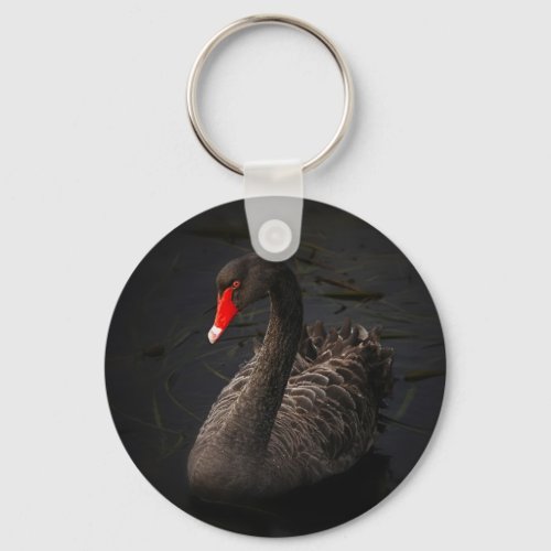 Beautiful Black Swan with a Bright Red Beak Keychain
