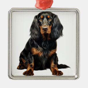 BEAUTIFUL BLACK & TAN GORDON SETTER DOG METAL ORNAMENT