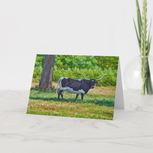 Beautiful Black Texas Longhorn Cow Art Note Card