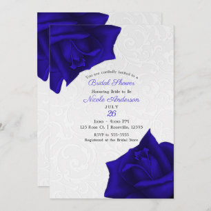 Beautiful Black Texture Blue Roses Bridal Shower Invitation
