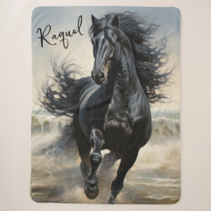 Beautiful Black Thoroughbred Horse Sherpa Blanket