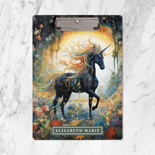 Beautiful Black Unicorn Custom Name Clipboard