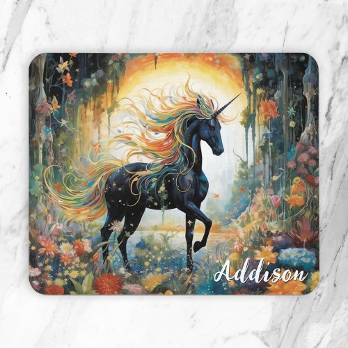 Beautiful Black Unicorn Custom Name Mouse Pad