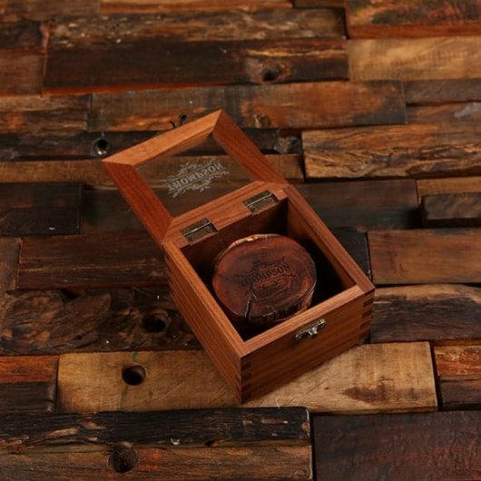 Beautiful Black Walnut Gift Box with Wood Coasters (Inside)