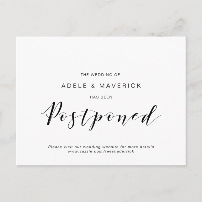Beautiful, Black, Wedding invitation Postponed Postcard (Front)