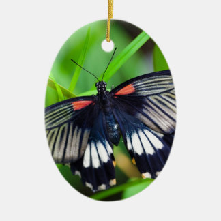 Beautiful Black, White and Red Butterfly Ceramic Ornament