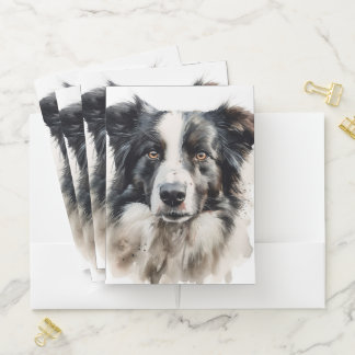 BEAUTIFUL BLACK & WHITE BORDER COLLIE FACE POCKET FOLDER
