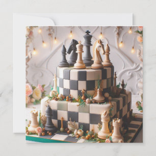 BEAUTIFUL BLACK & WHITE CHESS THEMED BIRTHDAY CAKE CARD