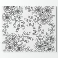 Beautiful Black, White Floral Coloring Paper