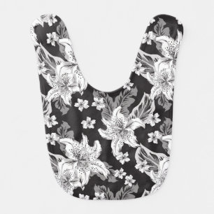Beautiful black white flower pattern baby bib