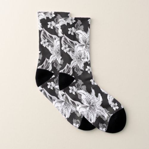 Beautiful black white flower pattern socks