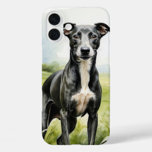 BEAUTIFUL BLACK & WHITE GREYHOUND DOG iPhone 16 PLUS CASE