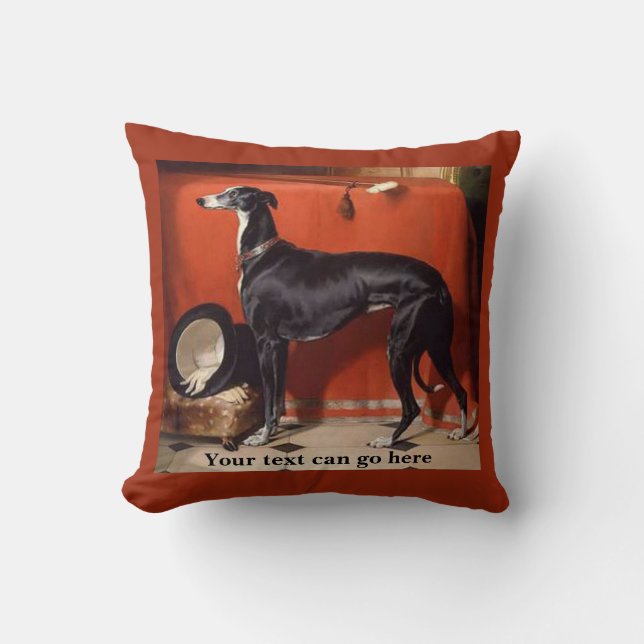 Beautiful Black  & White Greyhound Throw Pillow (Front)