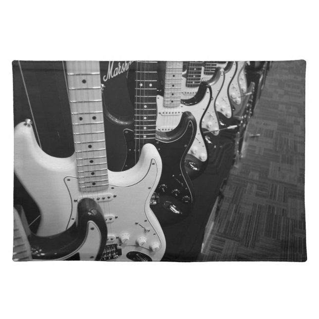 Beautiful Black & White Guitar Collection Cloth Placemat (Front)