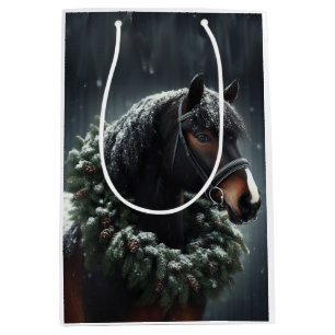 Beautiful Black White Horse Equestrian Animal Love Medium Gift Bag